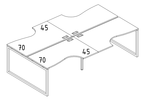 Рабочая станция (4х140) столы Классика каркас QUATTRO A4 А4 Б4 184-2 БП антрацит премиум / металлокаркас серый - Вид 3