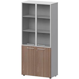 Шкаф высокий закрытый с стеклом в алюминиевой раме СМШ58.28F.38RSМ(Б) Темный шимо/Белый 792x382x1990 Кортез - Фото предпросмотра