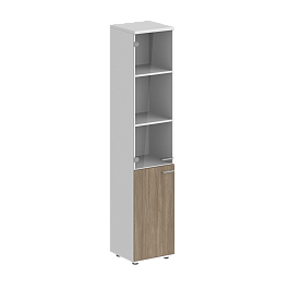 Шкаф высокий Sigma 400х400х1955, со стеклом, з.ст HDF, левый / корпус: белый; фасады: дуб темный - Фото предпросмотра