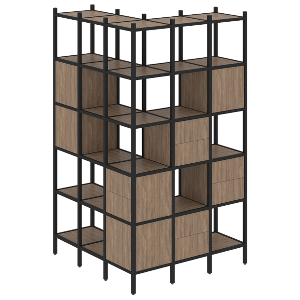 Loft Угловой внешний стеллаж наборный VR.L-53 Дуб аризона/Чёрный металл 1278*1278*2280 - Вид 1