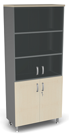 Шкаф широкий закрытый стекло Берлин Береза Майнау/Серый ШКС5-90 - Фото предпросмотра