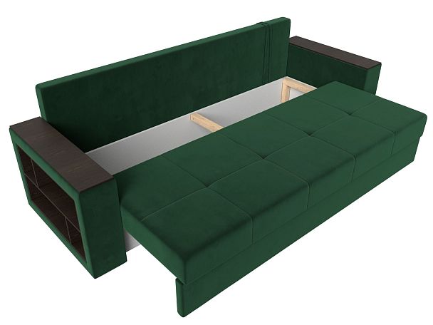 Диван прямой Дубай Лайт полки слева (полностью велюр зеленый) - Вид 7