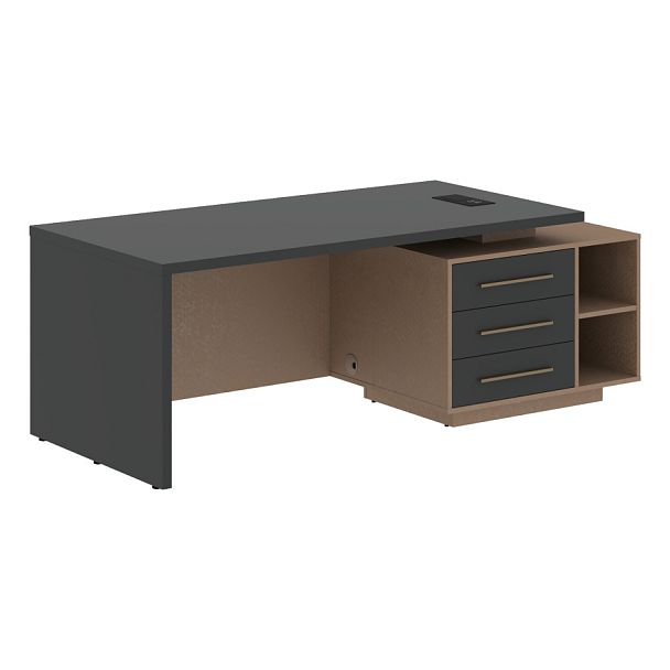 Стол руководителя с тумбой VCT 2190(R) Яшма черный/Бронза браш/Кобра 2100х900х750 VELION - Вид 1