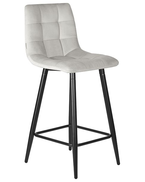 Стул полубарный DOBRIN OLIVIA (черные матовые ножки, светло-серый велюр (108-52)) - Вид 2