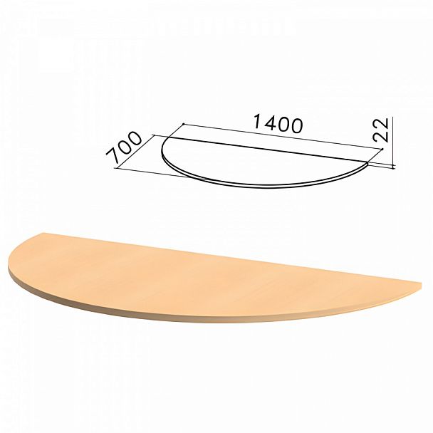 Стол приставной полукруг "Монолит", 1400х700х750 мм, БЕЗ ОПОР (640137), цвет бук бавария, ПМ35.1 - Вид 1