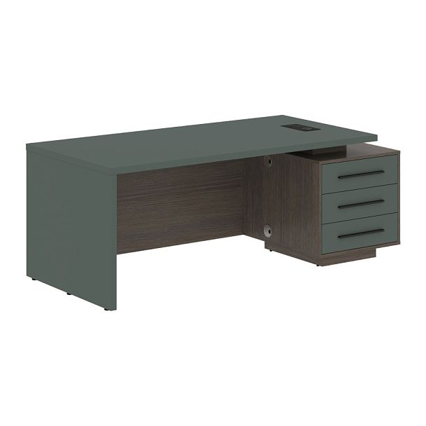 Стол руководителя с тумбой VCT 2090(R) Нефрит/Черный матовый/Дуб Сильвер 2000х900х750 VELION - Вид 1