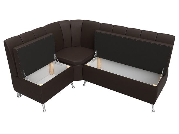 Кухонный угловой диван Кантри левый (полностью экокожа коричневая) - Вид 6