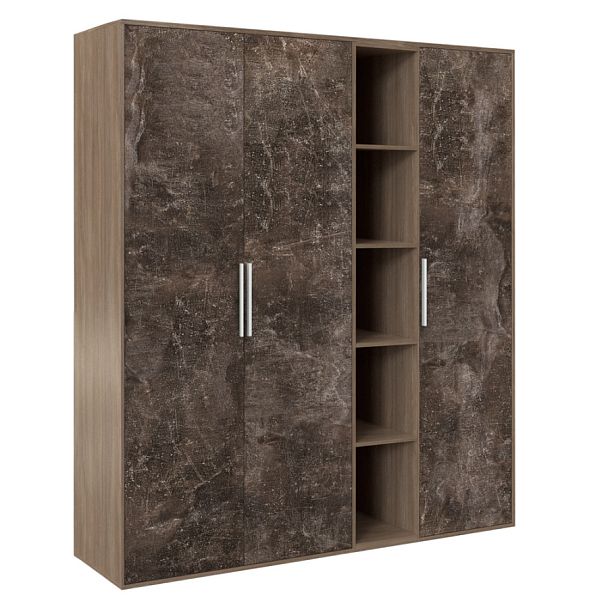 Шкаф высокий 3 створки, с нишей B-tone 168,8x45x191,7 дуб урбан бетон темный - Вид 1