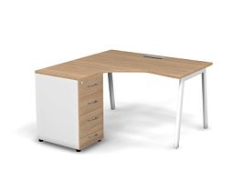 MATRIX 121S132-A Стол эгоном-й с тумбой L,пров-ик Merida (А-опоры) 1380х1380х775 Швейцарский вяз/Бел - Фото предпросмотра