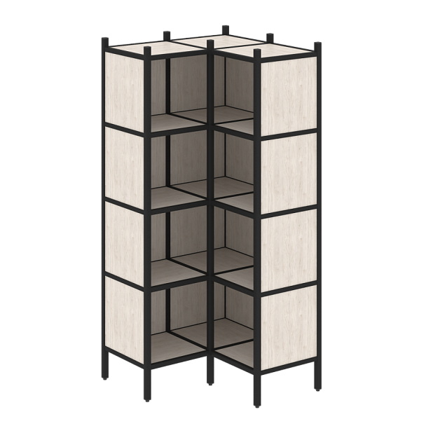 Loft Угловой внутренний стеллаж наборный VR.L-31 Денвер светлый/Чёрный металл 862*862*1869 - Вид 1