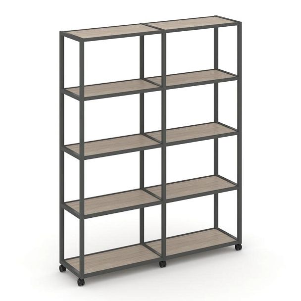 Shelf Mobile Стеллаж 5 уровней 2 секции VR.LT-STK-511.08 Дуб Аттик/Металл Антрацит 1570*400*2000 - Вид 1