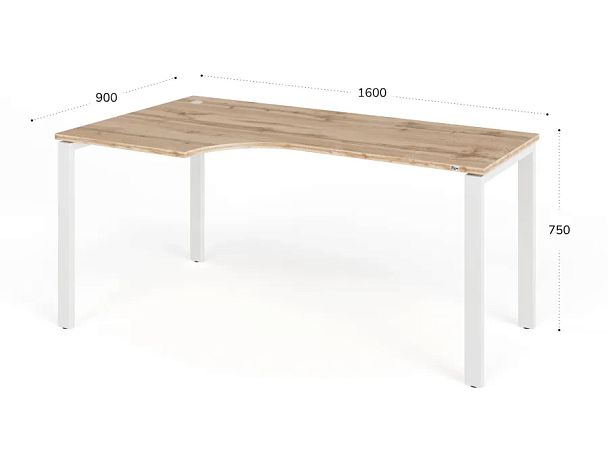 TANDEM RTD076-MK-160L-V Стол угловой на металлокаркасе левый 1600х900х750 Вотан/Белый - Вид 2