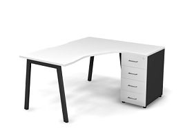 MATRIX 121S151-A Стол эгоном. с тумбой R, пров-ик вырезной (А-опоры) 1580х1380х775 Белый/Темно-серый - Фото предпросмотра