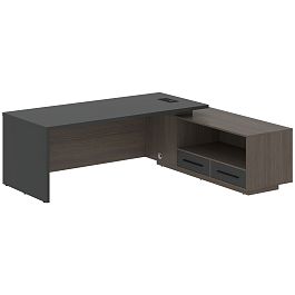 Стол руководителя с тумбой VCT 2319(R) Яшма черный/Черный матовый/Дуб Сильвер 2300х1900х750 VELION - Фото предпросмотра