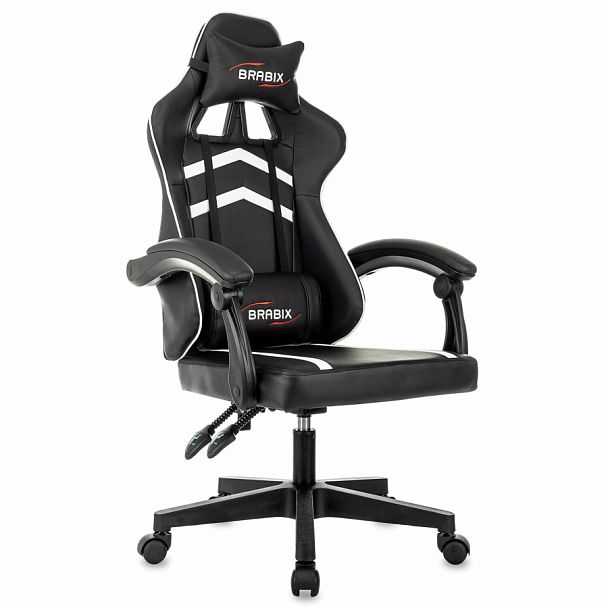 Кресло компьютерное BRABIX "Shooter GM-123", 2 подушки, экокожа, черное/белое, 533191 - Вид 1