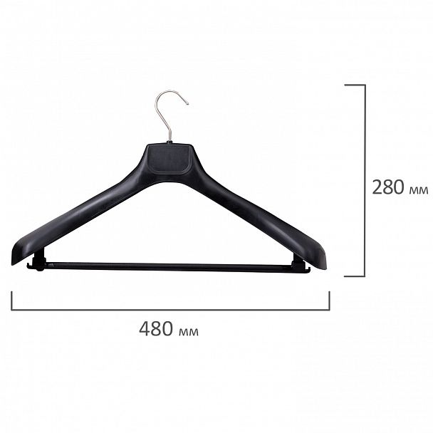 Вешалка-плечики, размер 50-52, пластик, анатомическая, перекладина, крючки для бретелей, черный, С041 - Вид 4