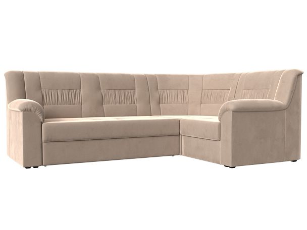Угловой диван Карелия правый (полностью велюр бежевый) - Вид 1