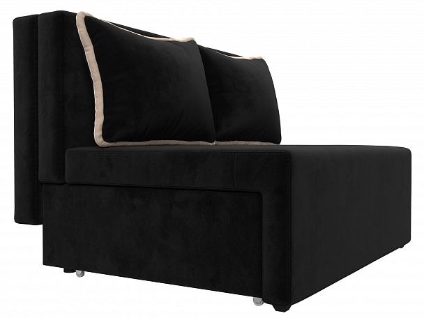 Диван прямой Лагуна (полностью велюр черный, кант велюр бежевый) - Вид 3