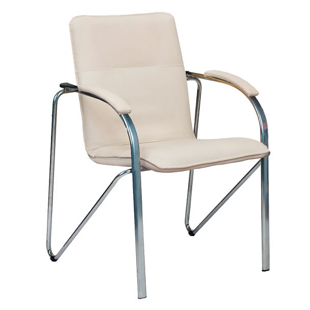Стул офисный Самба, экокожа Cream, каркас хром, подлокотники мягкие - Вид 1