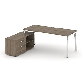 Style Project Direct Lux Стол письменный с греденцией левой M-SN-6A.SRG-014.M(L) Вяз Благородный/Нержавеющая Сталь/Хром 1580*700*750 - Фото предпросмотра