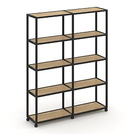 Shelf Mobile Стеллаж 5 уровней 2 секции VR.LT-STK-511.10 Тиквуд Светлый/Металл Черный 1970*400*2000 - Фото предпросмотра