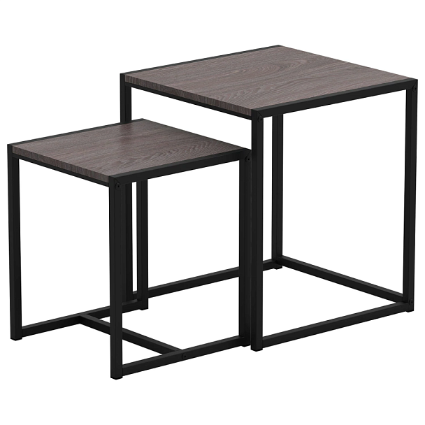 Стол журнальный "Терса", 490х490х560/390х390х460 мм, КОМПЛЕКТ 2 шт., металл/ЛДСП ясень шимо темный - Вид 1
