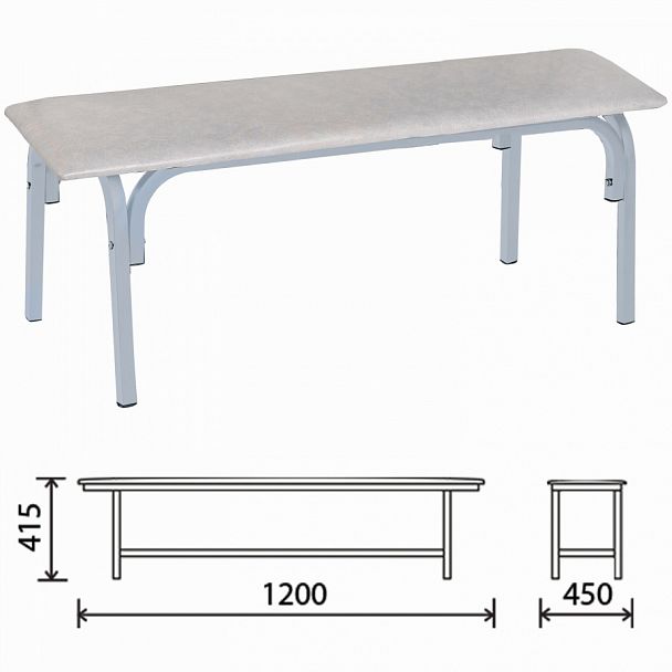 Банкетка без спинки "Астрид", 1200х450х415 мм, светло-серый каркас, кожзам белый - Вид 1