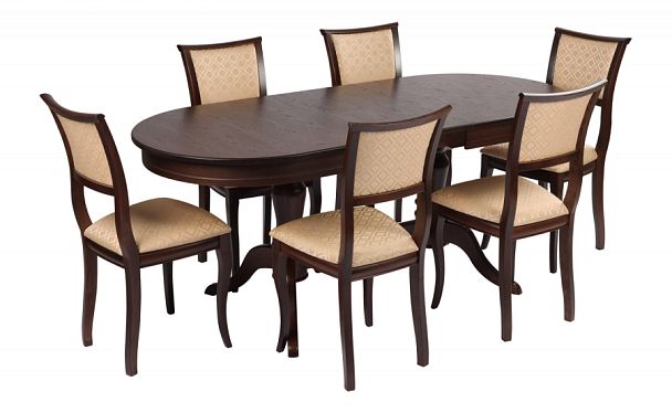 Обеденная группа стол Арей 160(210)х90х76 Темный орех и 6 стульев Камир Темный орех/Бежевый жаккард - Вид 1