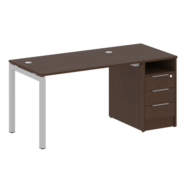 Metal System Quattro Р. ст. с тумбой на П-образном м/к 50БП.РС-СТП-1.2 Венге/Серый металл 1612*720*750 - Вид 1