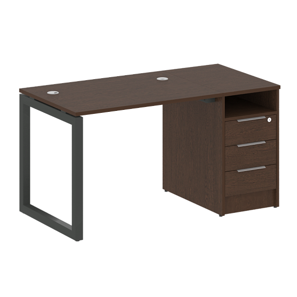 Metal System Quattro Р. ст. с тумбой на О-образном м/к 50БО.РС-СТП-1.1 Венге/Антрацит металл 1412*720*750 - Вид 1