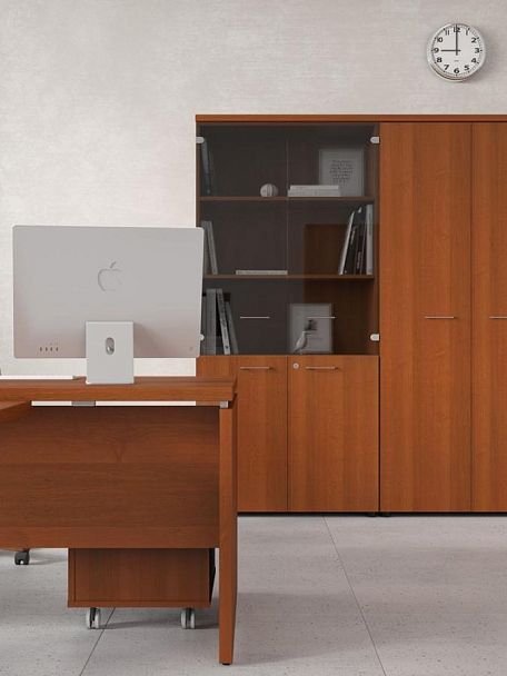 Шкаф для документов узкий со стеклянной прозрачной дверью Патриот ПТ 986 миланский орех - Вид 5