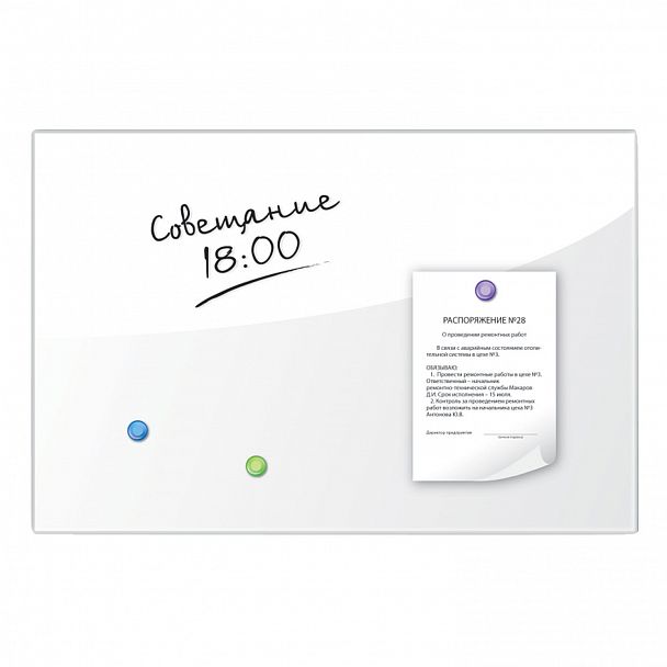 Доска магнитно-маркерная стеклянная 40х60 см, 3 магнита, БЕЛАЯ, BRAUBERG, 236744 - Вид 4