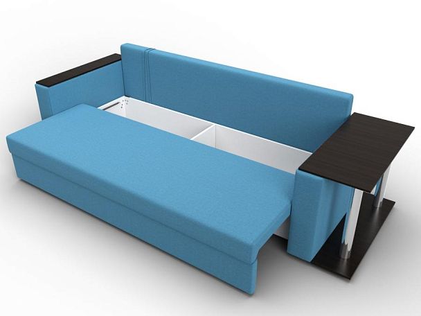 Диван прямой Атланта Лайт со столом справа Рогожка голубой - Вид 7