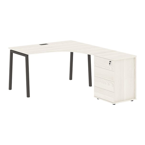 Стол эргономичный с тумбой ELCET 1318(R) Ясень Траун/Мокко 1360х1880х750 EDIS - Вид 1