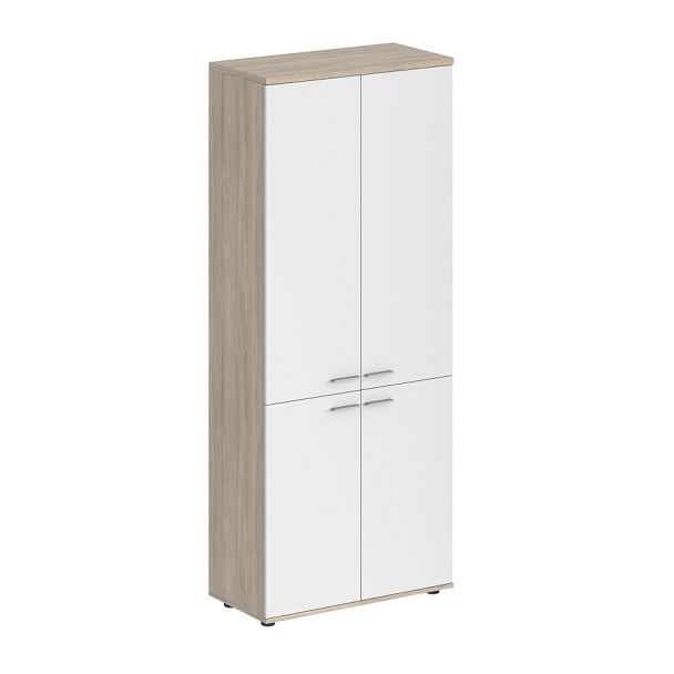 Шкаф высокий Sigma 800х400х1955, 4-х дв, з.ст HDF / корпус: дуб светлый; фасады: белый - Вид 1