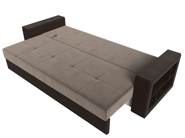 Диван прямой Дубай Лайт полки справа (основа велюр коричневый, компаньон экокожа коричневая) - Вид 8