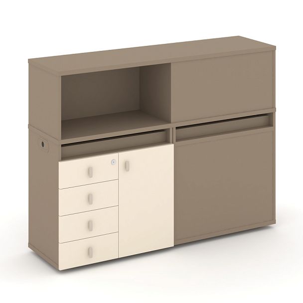 Estetica Набор №16. Тумба двойная+низкая надставка ES.NB.2N-16 Латте/Сатин 1500*410*1135 - Вид 1