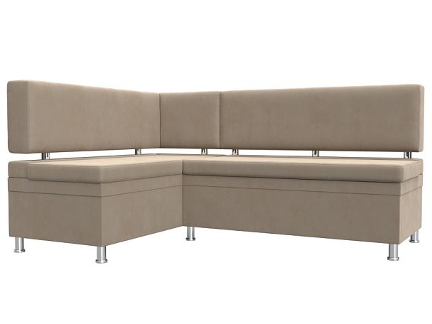 Кухонный уголок Стайл левый (полностью велюр бежевый) - Вид 1