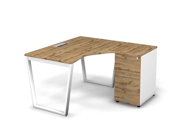 MATRIX 121S152-V Стол эгоном-й с тумбой R, пров-ик Merida (V-опоры) 1380х1380х775 Дуб Крафт/Белый - Вид 1