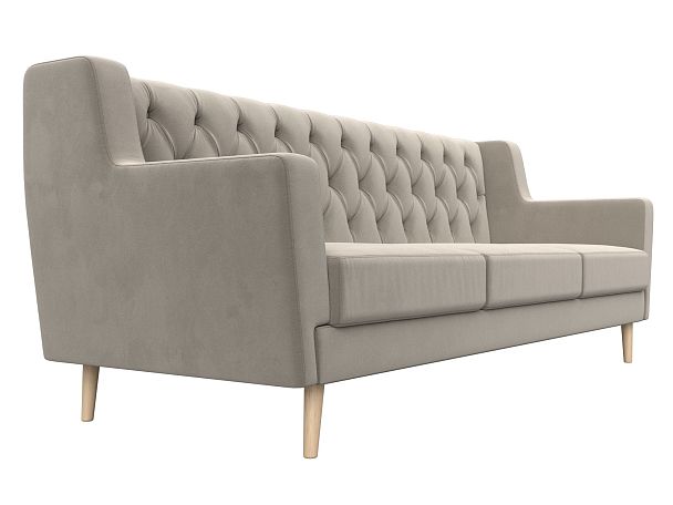 Прямой диван Брайтон 3 Люкс (полностью микровельвет бежевый) - Вид 3