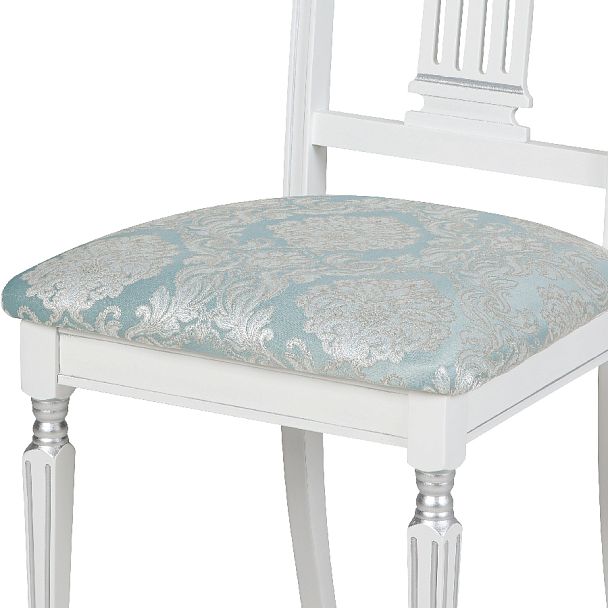 Стул деревянный с мягким сиденьем Мендельс Белая эмаль серебрянная патина/Бирюзовый жаккард - Вид 11