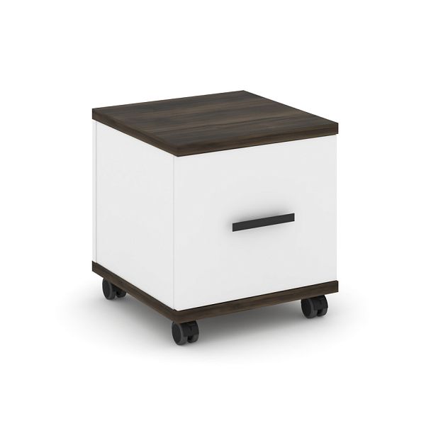 Concept Тумба мобильная 1 распаш. фасад CN.TUM-007 B Дуб Мали/Белый Бриллиант/Металл Черный 420*420*448 - Вид 1