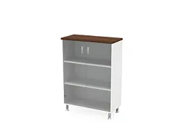 БЕРЛИН / BERLIN Стеллаж закрытый витрина стекло 900х430х1290 Орех Вармия/Белый - Фото предпросмотра