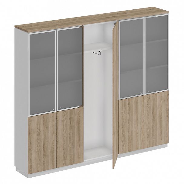 Шкаф комбинированный (документы со стеклом - одежда узкий - документы со стеклом) "City" СИ 317 дуб гладстоун светлый/белый премиум/дуб гладстоун светлый - Вид 1