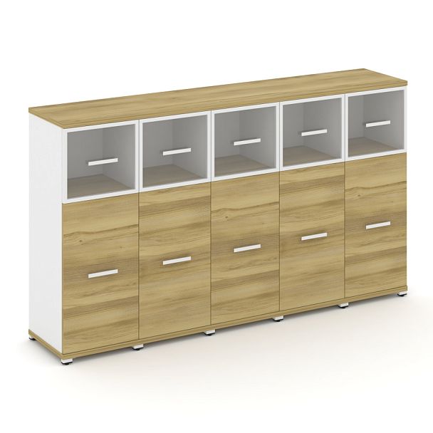 Concept Шкаф 5 узких секций, 3 ниши CN.STU-354 RPW W Дуб Винченцо/Белый Бриллиант/Металл Белый/Прозрачный 2084*420*1186 - Вид 1