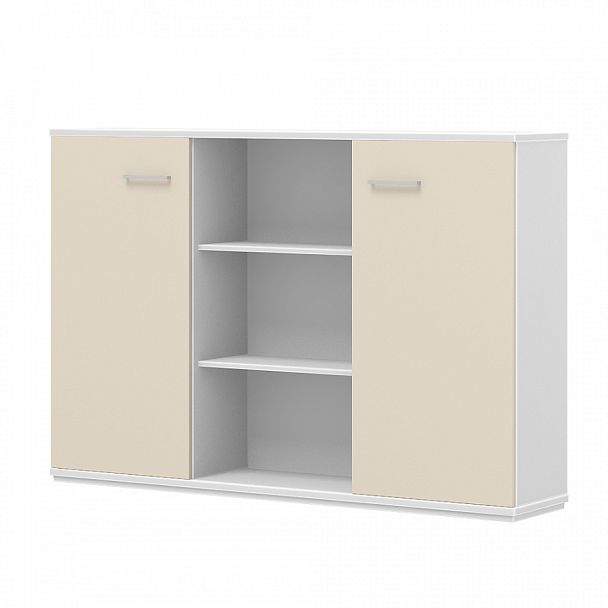 Шкаф низкий "Офисные шкафы для документов"  ПК-МИН-Ш123Х177/Н/18/35-В1-1188 бежевый песок + белый - Вид 1