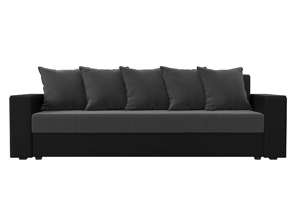 Диван прямой Дубай Лайт полки справа (основа велюр серый, компаньон экокожа черная) - Вид 2