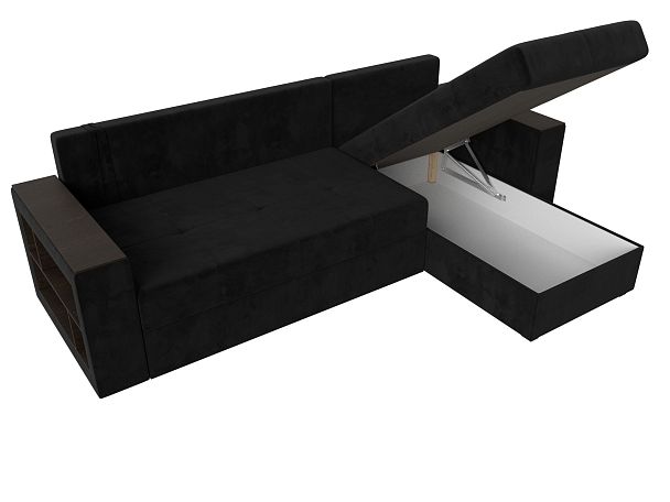 Диван угловой Дубай Лайт угол правый (полностью велюр черный) - Вид 7