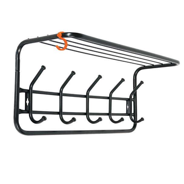 Вешалка настенная с полкой "ВСП6", 265х600х220 мм, 5 крючков, металл, черная, ВСП 6 Ч - Вид 1