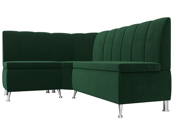 Кухонный угловой диван Кантри левый (полностью велюр зеленый) - Вид 3